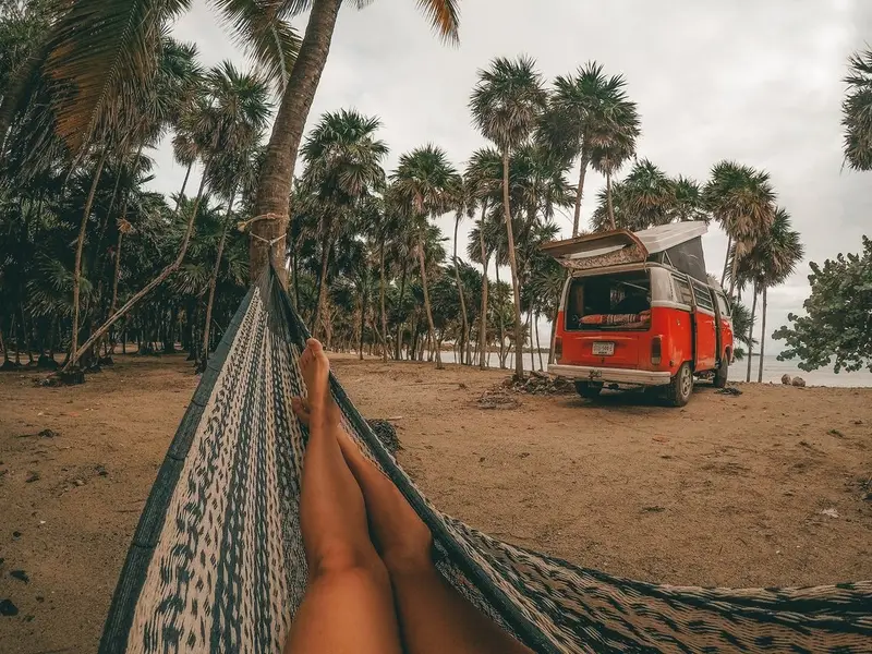 Travellers exploring the Riviera Maya in a classic VW Kombi