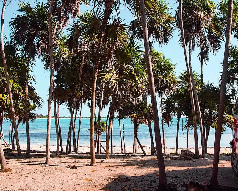 Travellers exploring the Riviera Maya in a classic VW Kombi